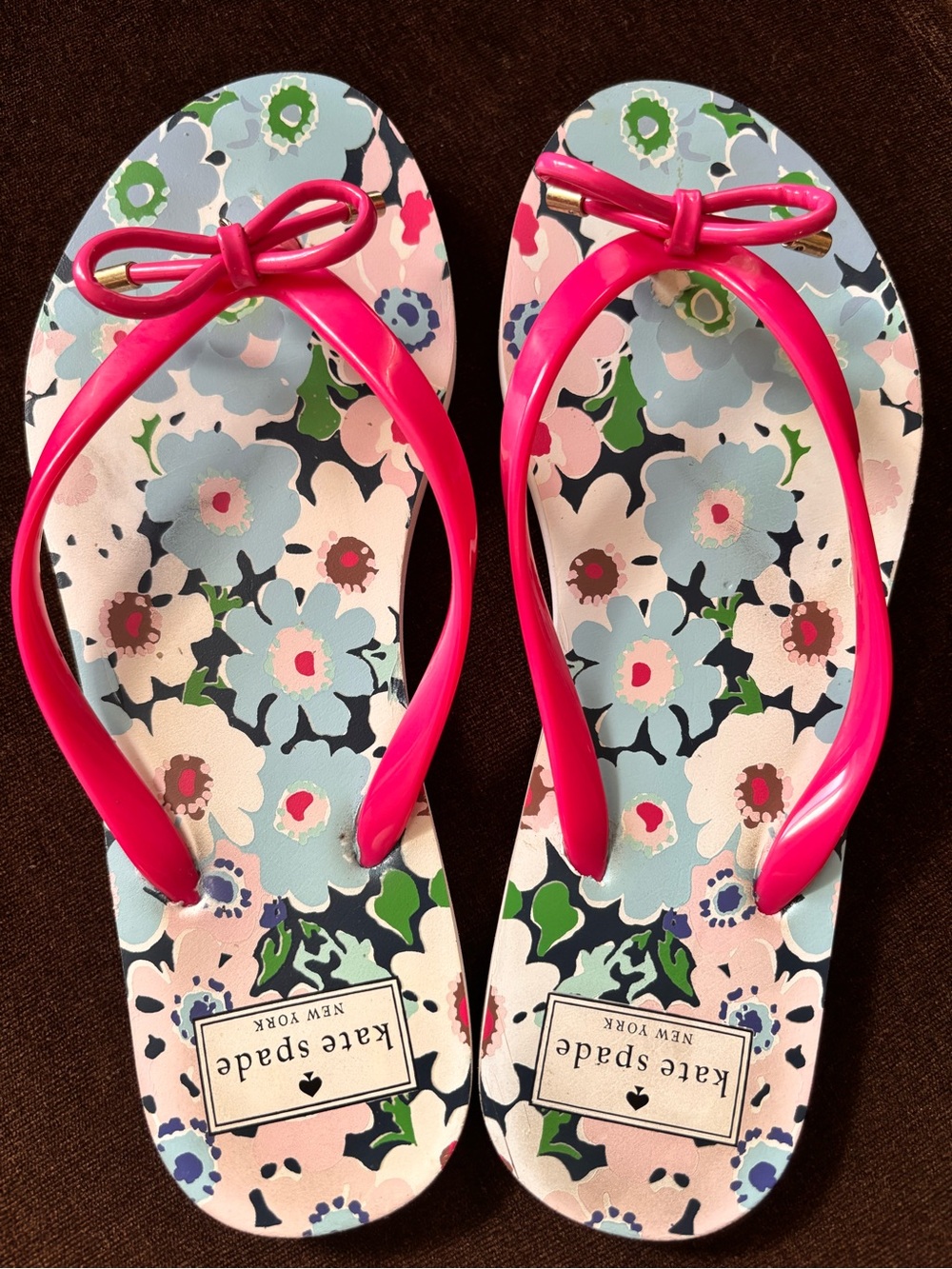 kate spade Floral Print Flip Flops with Hot Pink Bow Straps